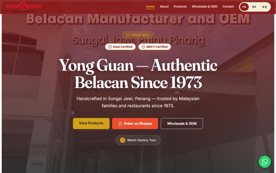Homepage of Yong Guan Belacan, Penang, a live client website built by S&S Technology Solution